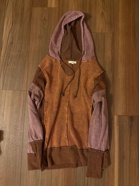 Oli & Hali Two-Tone Rust Brown and Mauve Patchwork Hoodie